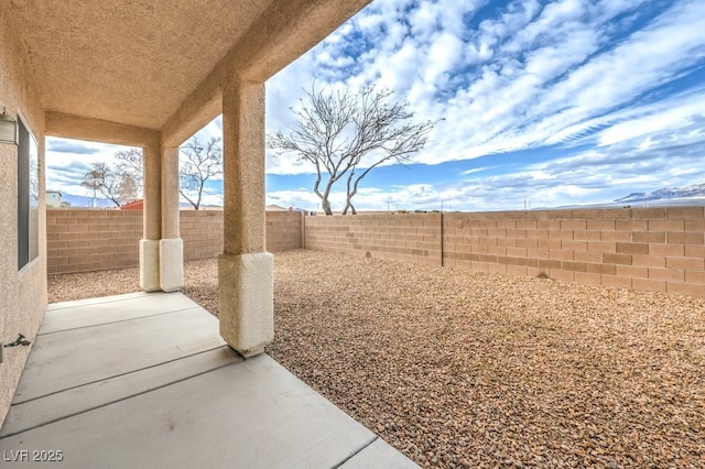 view of yard featuring a fenced backyard and a patio area