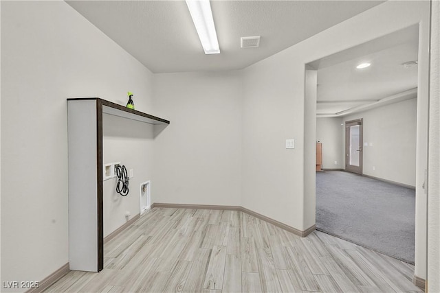 9830 Wild Coyote Ct, Las Vegas, NV 89141 - washroom with light wood-style floors, baseboards, hookup for a washing machine, and recessed lighting