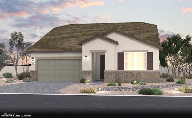 312 Parawan St Lot 12, Henderson, NV 89015 - view of front facade with stone siding, driveway, a garage, and stucco siding