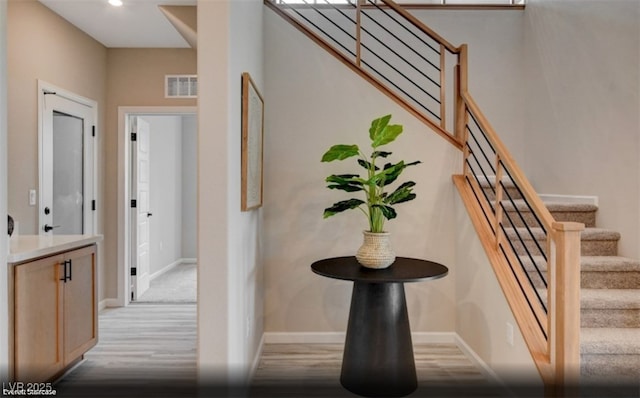 312 Parawan St Lot 12, Henderson, NV 89015 - stairs featuring baseboards, visible vents, wood finished floors, and recessed lighting