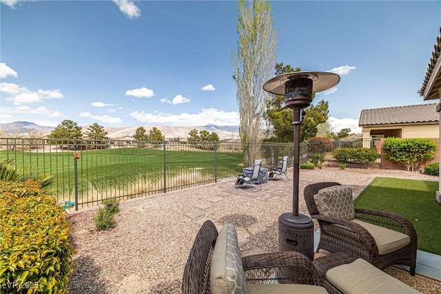 5224 E San Palo Dr, Pahrump, NV 89061 - view of patio / terrace featuring a mountain view and a fenced backyard