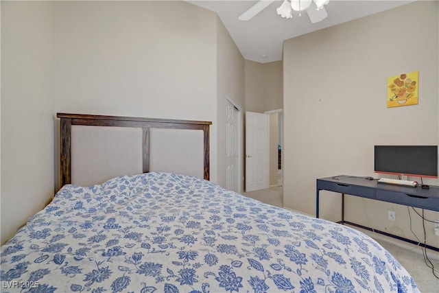 carpeted bedroom with a ceiling fan
