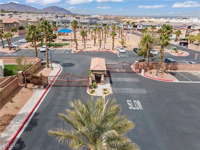 bird's eye view featuring a mountain view and a residential view