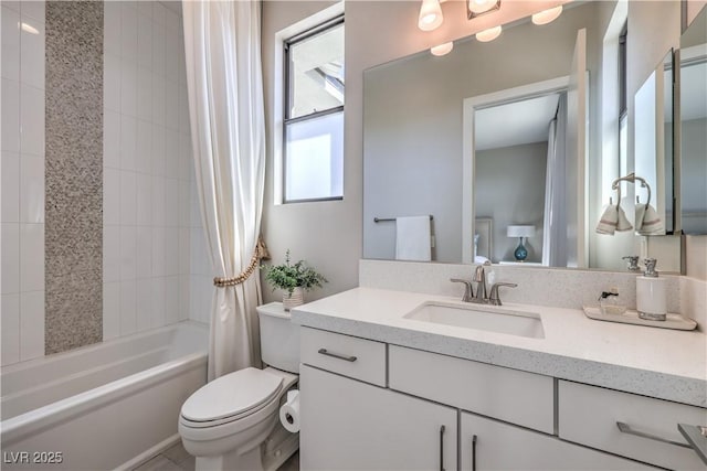 10 Sugarberry Ln, Las Vegas, NV 89135 - bathroom featuring toilet, vanity, and shower / bathtub combination with curtain