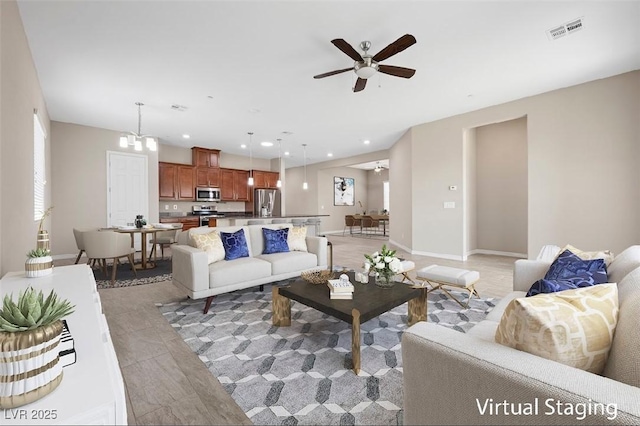 732 Rosewater Dr, Henderson, NV 89011 - living area with ceiling fan, baseboards, and recessed lighting