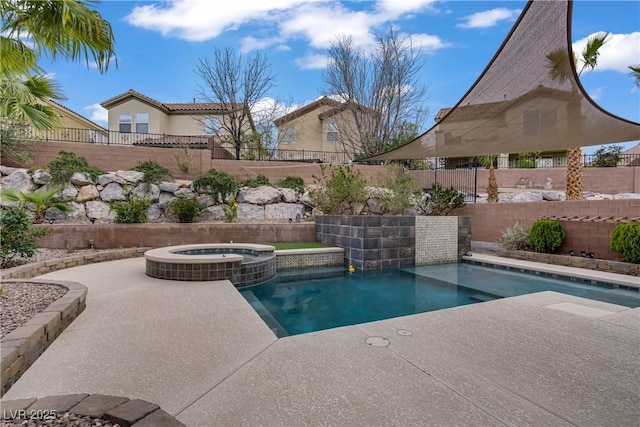 651 Penshaw Bridge Ave, Las Vegas, NV 89178 - view of swimming pool with a fenced backyard, a patio, and a pool with connected hot tub