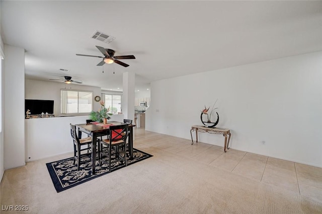 775 Wigan Pier Dr, Henderson, NV 89002 - dining area with ceiling fan, visible vents, and light carpet