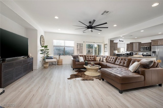 11913 Alava Ave, Las Vegas, NV 89138 - living area featuring light wood-type flooring, recessed lighting, and ceiling fan