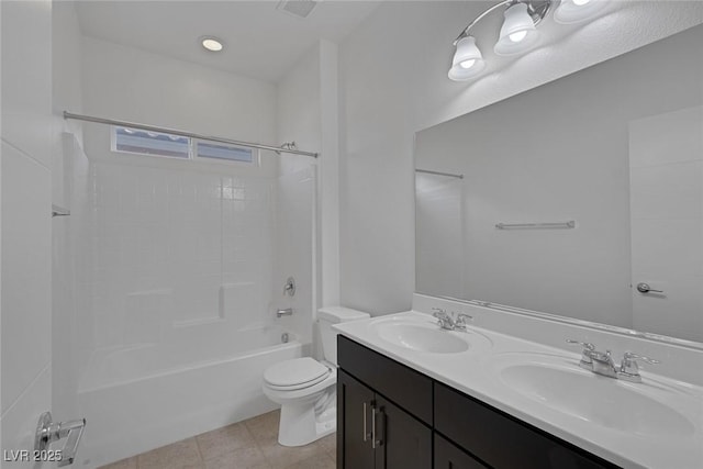 5589 Pico Ferrera Ct, Las Vegas, NV 89113 - bathroom with a sink, tile patterned flooring, toilet, and double vanity