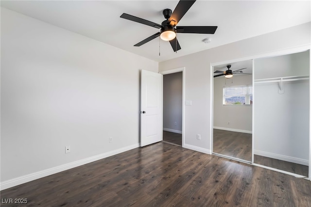5940 Tamarack Lodge Ln, North Las Vegas, NV 89081 - unfurnished bedroom with wood finished floors, a closet, a ceiling fan, and baseboards