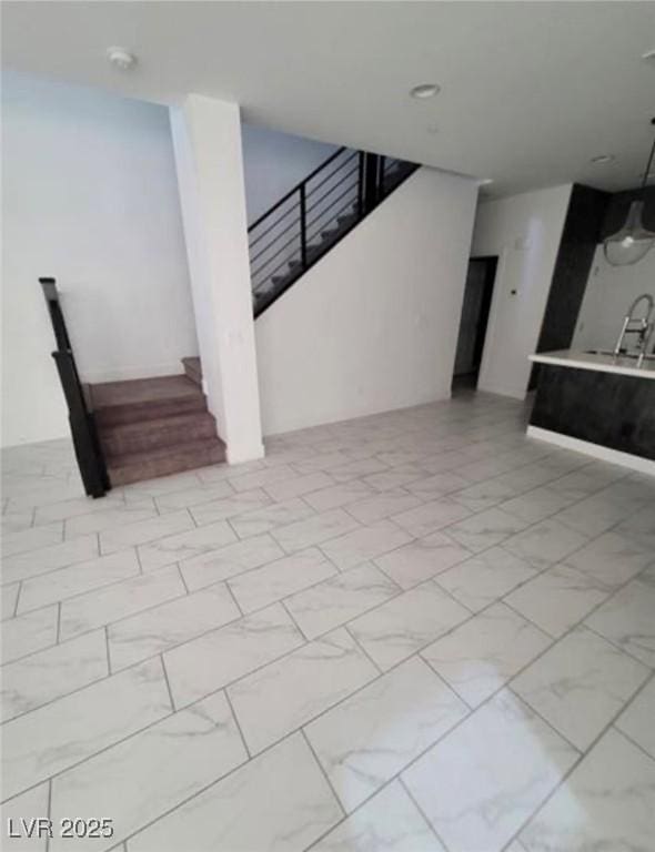 interior space with marble finish floor