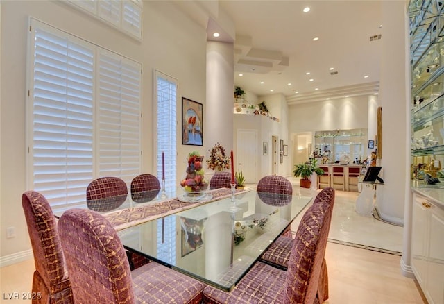 dining space with recessed lighting, baseboards, and visible vents