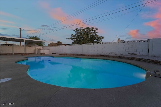 view of pool featuring a fenced in pool, a patio, and a fenced backyard