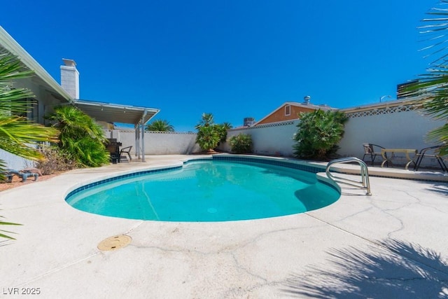 view of pool featuring a fenced backyard, a patio, and a fenced in pool