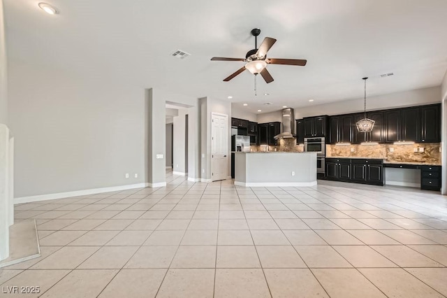 3908 Specula Wing Dr, North Las Vegas, NV 89084 - unfurnished living room with ceiling fan, light tile patterned flooring, and recessed lighting
