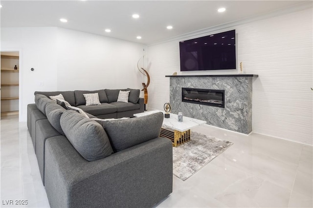 8000 Clock Tower Ct, Las Vegas, NV 89117 - living room featuring recessed lighting and a fireplace