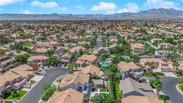 aerial perspective of suburban area featuring a mountainous background