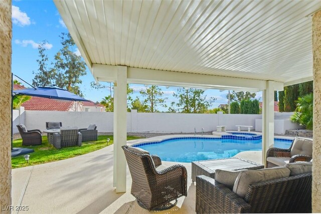 9709 Terrace Green Ave, Las Vegas, NV 89117 - view of pool with a fenced backyard, a patio, and an outdoor hangout area