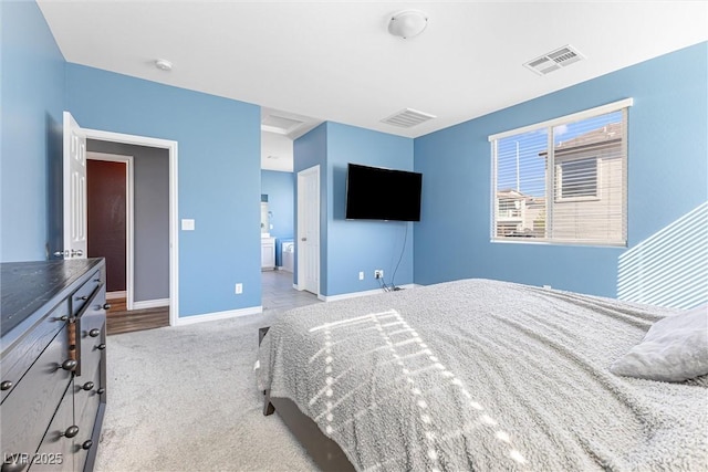 bedroom featuring carpet flooring, visible vents, and baseboards