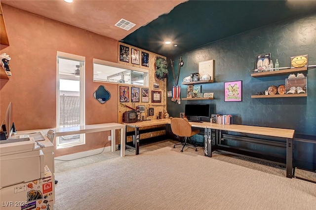 12199 Canyon Sunset St, Las Vegas, NV 89138 - home office featuring carpet, visible vents, and recessed lighting