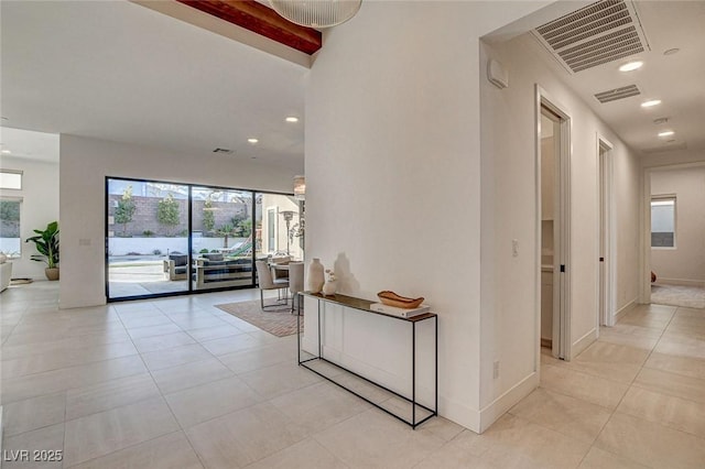 12199 Canyon Sunset St, Las Vegas, NV 89138 - hallway with recessed lighting, visible vents, baseboards, and light tile patterned flooring