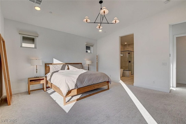 12199 Canyon Sunset St, Las Vegas, NV 89138 - bedroom with light colored carpet, baseboards, an inviting chandelier, and recessed lighting