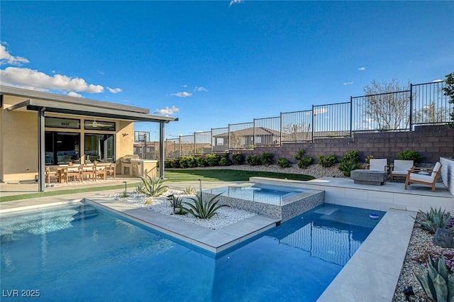 12199 Canyon Sunset St, Las Vegas, NV 89138 - pool featuring a patio area, an in ground hot tub, and fence