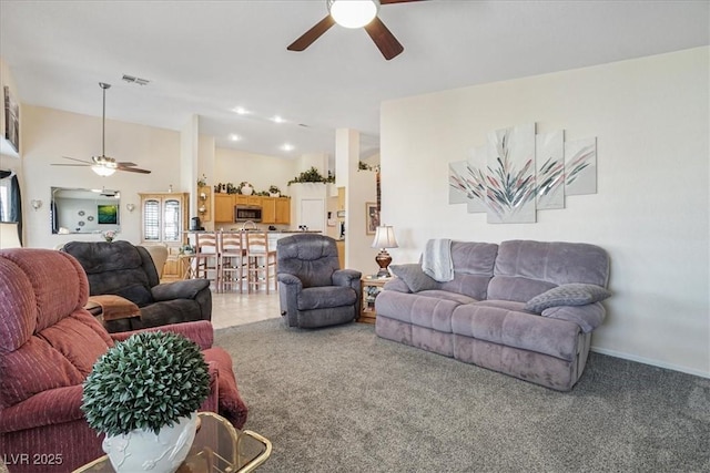 1066 Vanlier Ln, Henderson, NV 89015 - living area featuring ceiling fan and light carpet