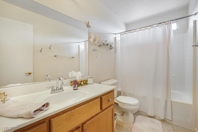 1066 Vanlier Ln, Henderson, NV 89015 - bathroom featuring toilet, shower / bath combo, tile patterned flooring, vanity, and a textured ceiling