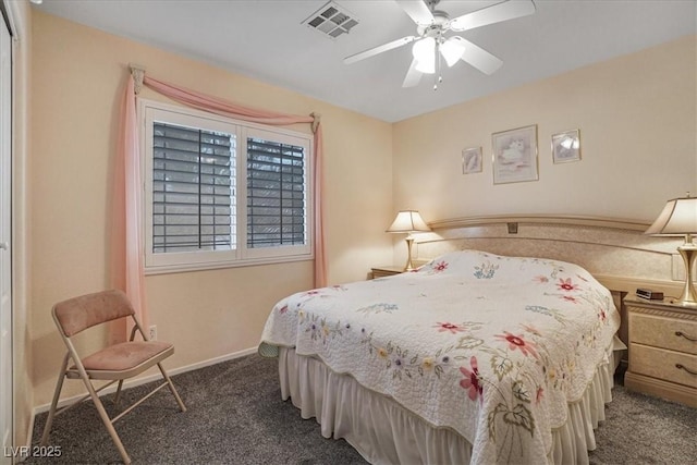 1066 Vanlier Ln, Henderson, NV 89015 - bedroom with dark colored carpet, baseboards, and a ceiling fan