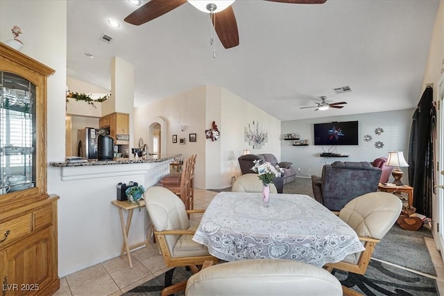 1066 Vanlier Ln, Henderson, NV 89015 - dining area with ceiling fan and light tile patterned floors