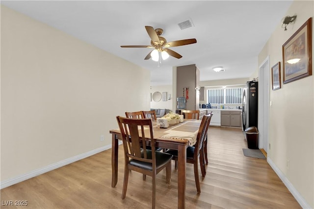 5530 Berchmans Ave, Las Vegas, NV 89122 - dining room with visible vents, light wood finished floors, baseboards, and ceiling fan
