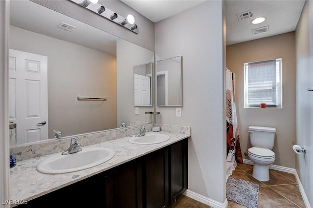 11036 Mount Hunter St, Las Vegas, NV 89179 - full bathroom featuring double vanity, tile patterned floors, and a shower with shower curtain