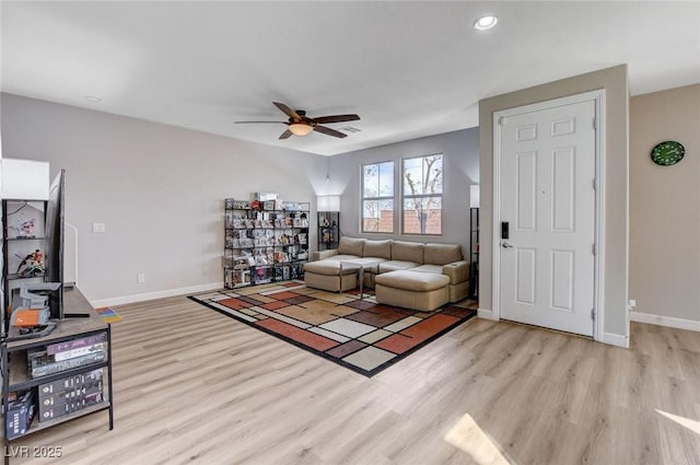 11036 Mount Hunter St, Las Vegas, NV 89179 - living area with a ceiling fan, wood finished floors, and recessed lighting