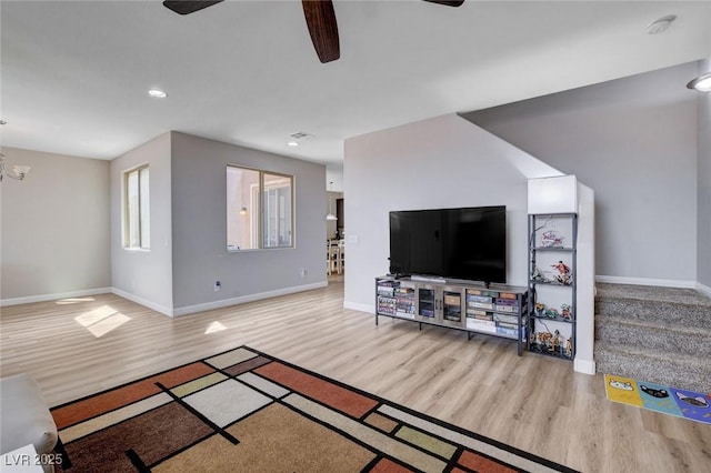 11036 Mount Hunter St, Las Vegas, NV 89179 - living area with ceiling fan, wood finished floors, and recessed lighting