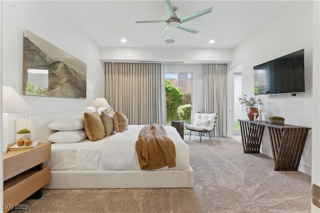 667 Palisade Rim Dr, Henderson, NV 89012 - carpeted bedroom with access to outside, recessed lighting, and a ceiling fan