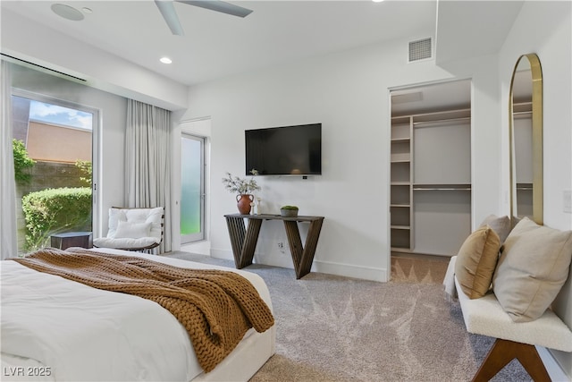 667 Palisade Rim Dr, Henderson, NV 89012 - carpeted bedroom featuring a walk in closet, recessed lighting, a ceiling fan, baseboards, and a closet