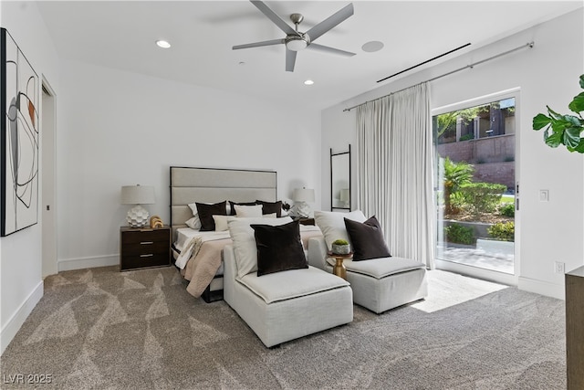 667 Palisade Rim Dr, Henderson, NV 89012 - bedroom featuring access to exterior, carpet, recessed lighting, baseboards, and ceiling fan