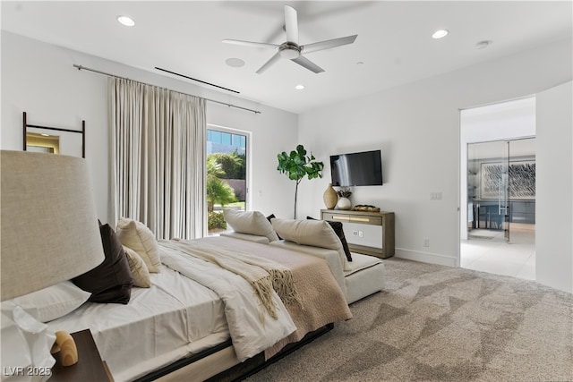 667 Palisade Rim Dr, Henderson, NV 89012 - bedroom with carpet flooring, recessed lighting, baseboards, and a ceiling fan
