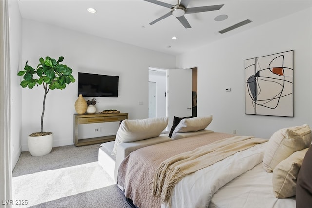 667 Palisade Rim Dr, Henderson, NV 89012 - bedroom featuring carpet, recessed lighting, ceiling fan, and baseboards