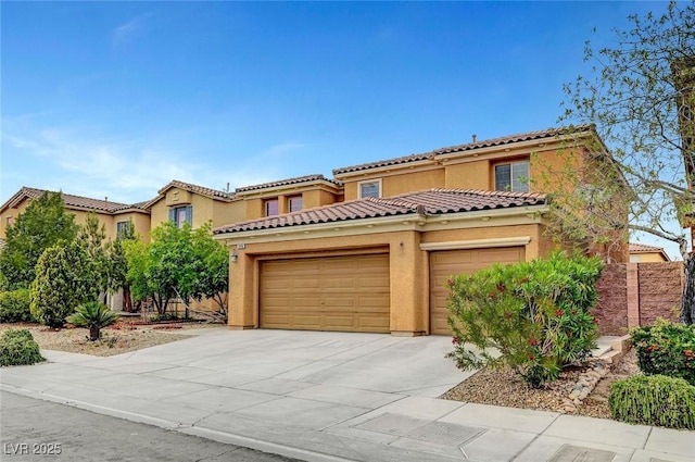 7216 Campolina Ct, Las Vegas, NV 89113 - mediterranean / spanish-style home featuring stucco siding, a tile roof, driveway, and an attached garage