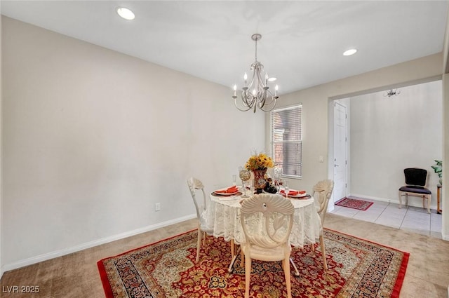 7216 Campolina Ct, Las Vegas, NV 89113 - dining space with carpet, baseboards, an inviting chandelier, and recessed lighting