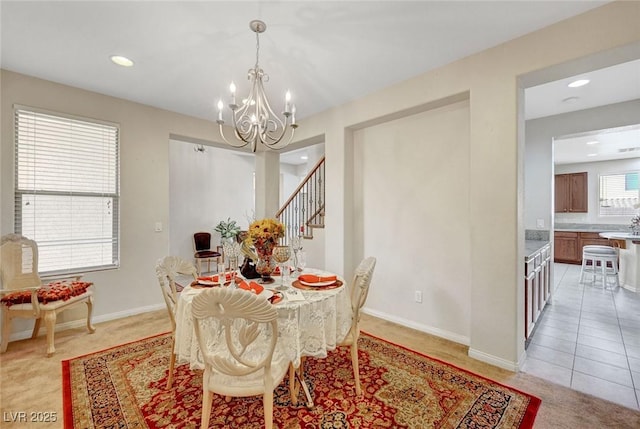 7216 Campolina Ct, Las Vegas, NV 89113 - dining area featuring recessed lighting, stairway, baseboards, and a notable chandelier