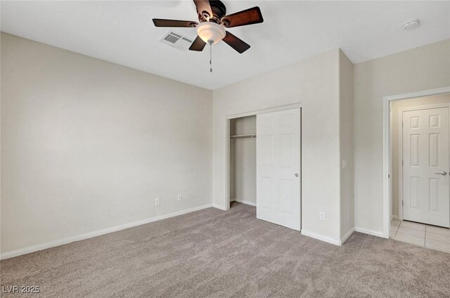 7216 Campolina Ct, Las Vegas, NV 89113 - unfurnished bedroom featuring a closet, ceiling fan, baseboards, carpet flooring, and visible vents