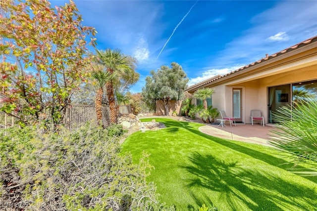 view of yard with a patio area and a fenced backyard
