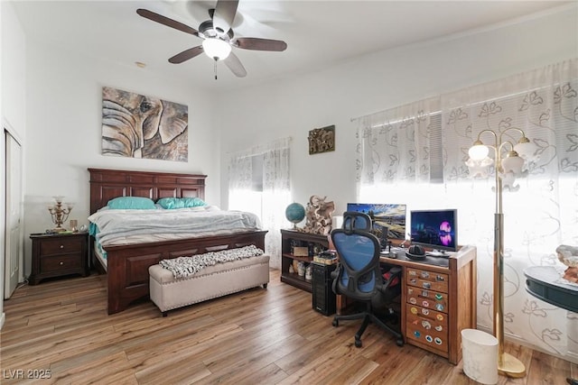182 Horizon View Dr, Henderson, NV 89015 - bedroom with light wood-style floors and ceiling fan