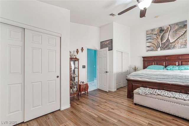 182 Horizon View Dr, Henderson, NV 89015 - bedroom featuring baseboards, ceiling fan, light wood finished floors, and visible vents