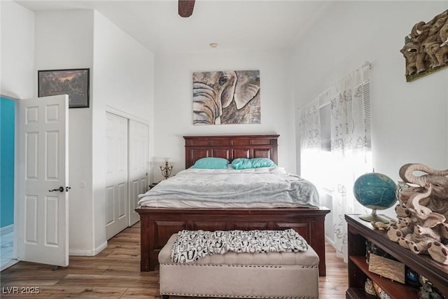 182 Horizon View Dr, Henderson, NV 89015 - bedroom with a closet, wood finished floors, and ceiling fan