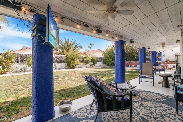 182 Horizon View Dr, Henderson, NV 89015 - view of patio featuring ceiling fan and fence