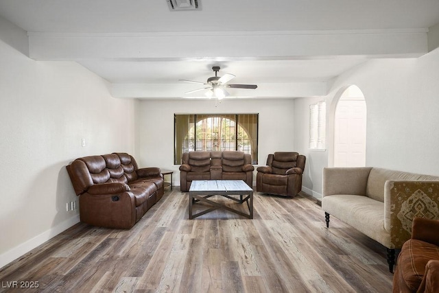 1410 E Serene Ave, Las Vegas, NV 89123 - living area with beam ceiling, baseboards, and ceiling fan